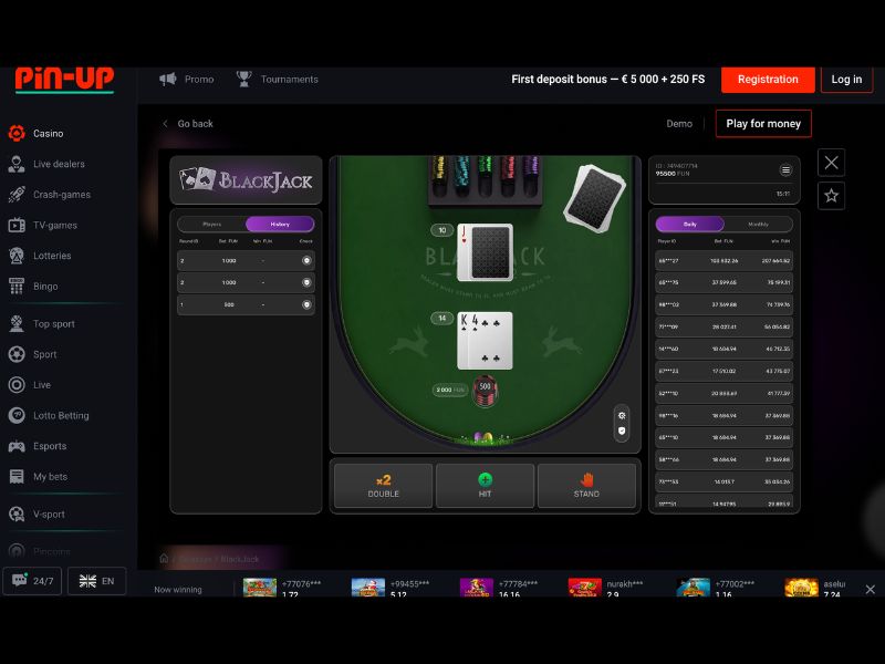 Blackjack w kasynie online Pin Up