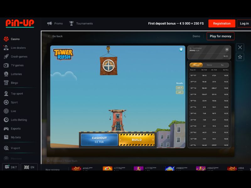 Pin Up онлайн-казиносындағы Tower Rush