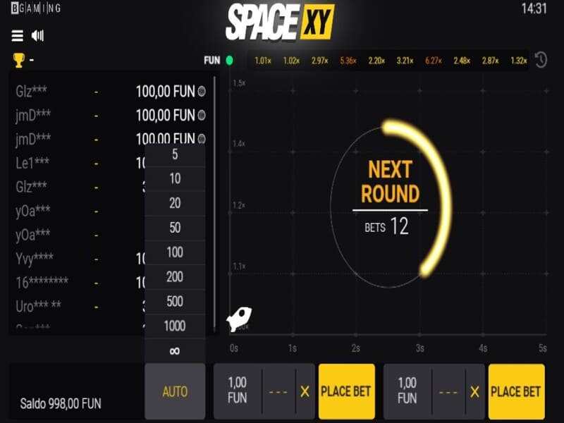 Características e fichas do jogo online SpaceXY Pin-up